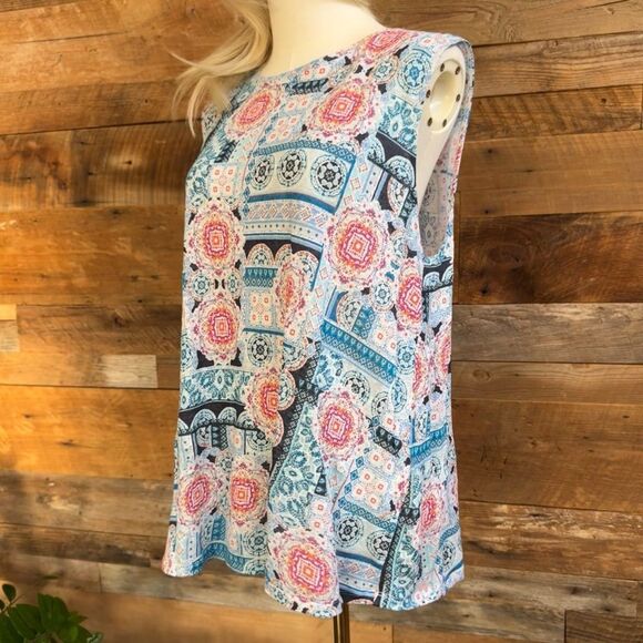 J. Jill 🌸 Love Linen Boho Mosaic Tank Top Sz L | Summer Resort Chic 🏖️ EUC - Picture 3 of 7